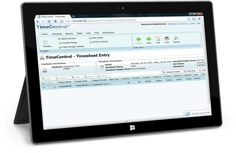 TimeControl Timesheet on a tablet