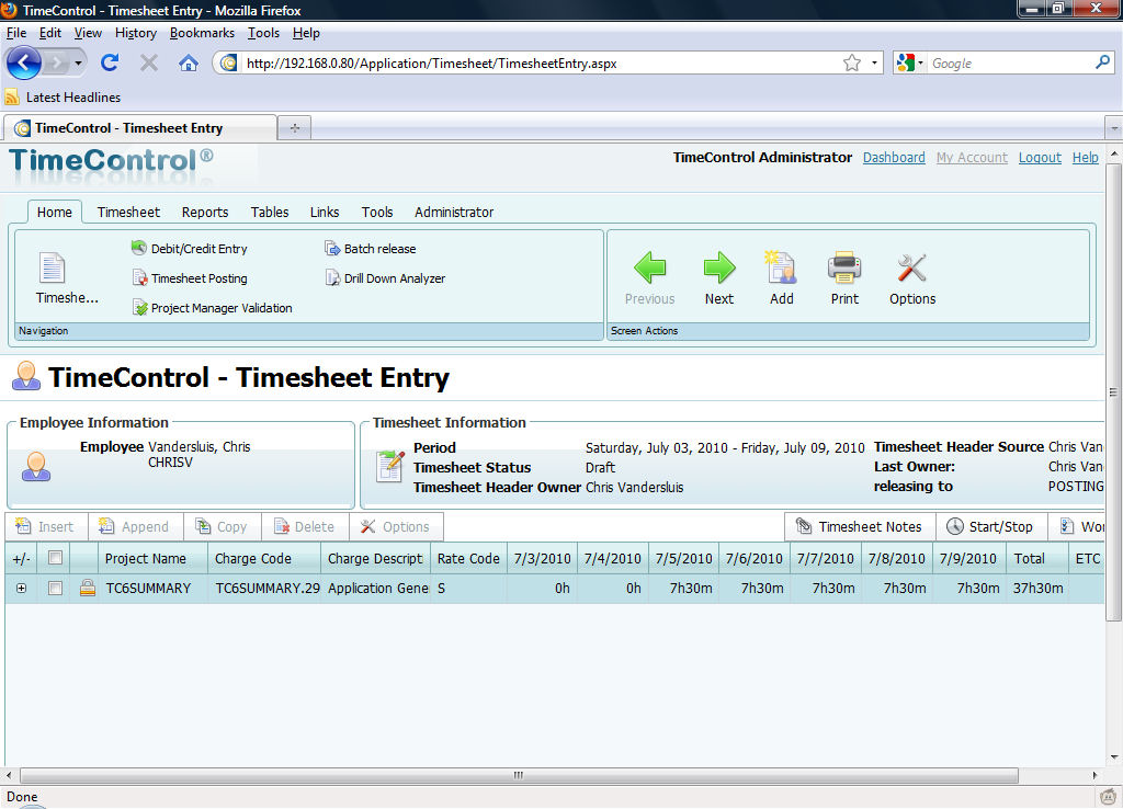 TimeControl Timesheet in FireFox