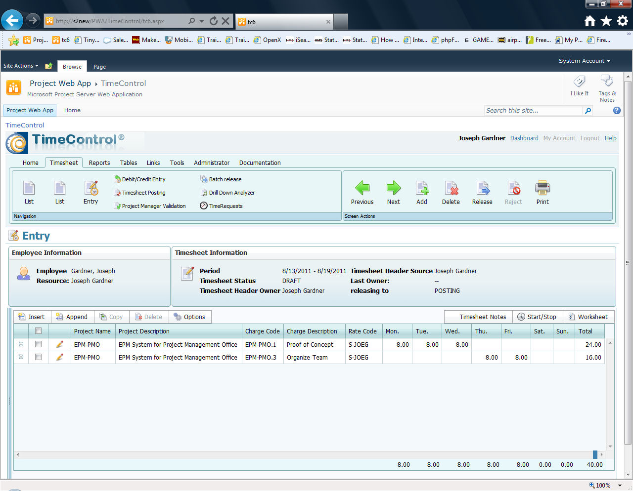 TimeControl Timesheet with Sharepoint and Microsoft Project