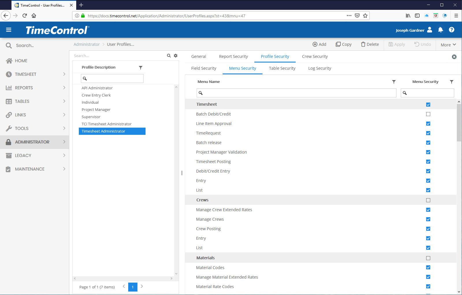 TimeControl's User Profiles