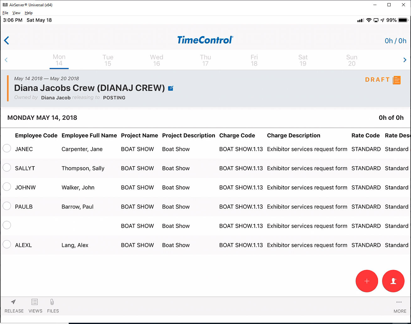TimeControl Mobile App Crew Timesheets